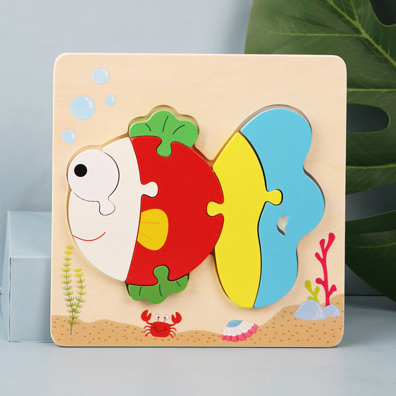 Wooden Kids Cartoon Animal 3D Puzzle, Wooden Baby Educational Puzzle Board Toy for Toddlers Ages 1-2-3