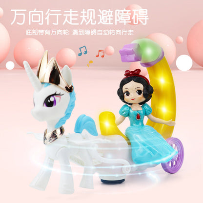 New Electric Universal Moonlight Carriage Princess Music & Light Toy for Kids, Girls—Princess Gift