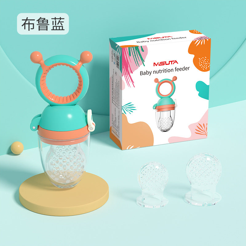 Misuta Baby Teething Bag Fruit and Vegetable Feeder Silicone Pacifier Teether Push-Type Nano Silver