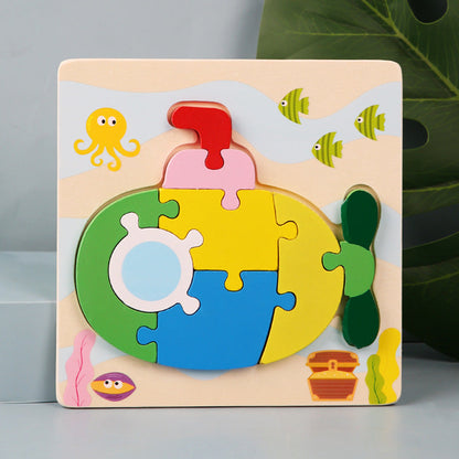Wooden Kids Cartoon Animal 3D Puzzle, Wooden Baby Educational Puzzle Board Toy for Toddlers Ages 1-2-3