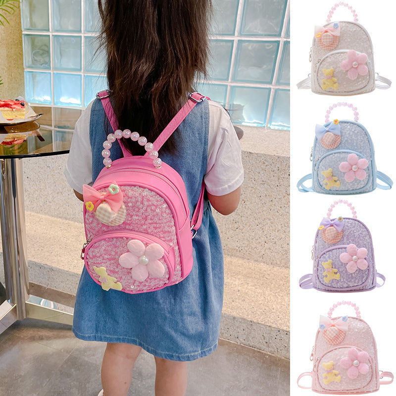 New Sequin Kids Princess Pearl Accessories Backpack Shoulder Bag, Cute Casual School Bag for Kindergarten