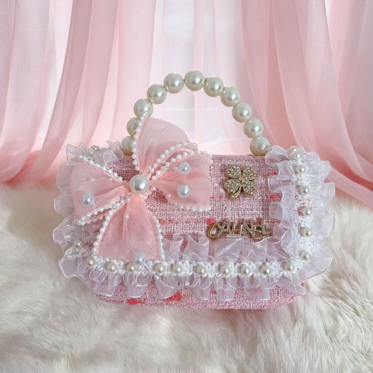 New Kids Handbag for Girls with Bow &amp; Pearl, Fashionable Princess Shoulder Crossbody Mini Purse for Coins