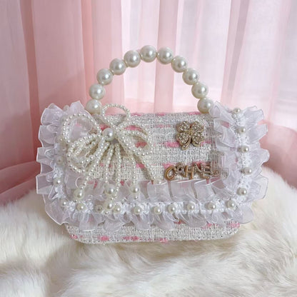 New Kids Handbag for Girls with Bow &amp; Pearl, Fashionable Princess Shoulder Crossbody Mini Purse for Coins