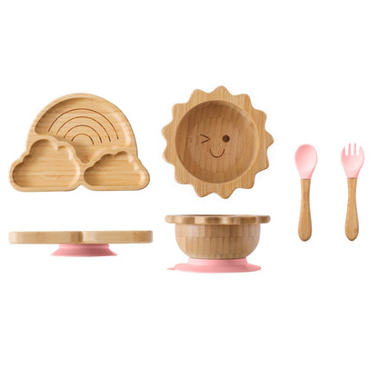 Cute Cartoon Children's Split Dinner Plate for Baby's Eating Suction Type Anti-fall Bamboo and Wood Dinner Plate for Baby's Supplementary Food Tableware