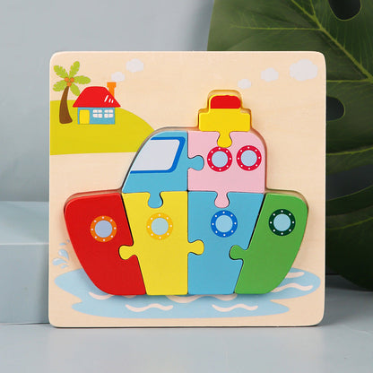 Wooden Kids Cartoon Animal 3D Puzzle, Wooden Baby Educational Puzzle Board Toy for Toddlers Ages 1-2-3