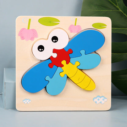 Wooden Kids Cartoon Animal 3D Puzzle, Wooden Baby Educational Puzzle Board Toy for Toddlers Ages 1-2-3