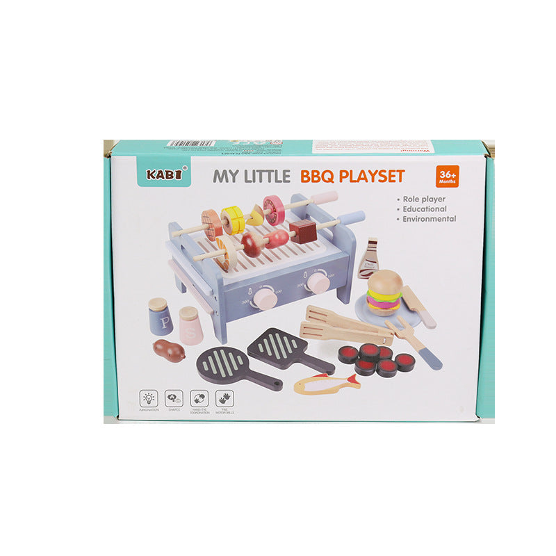 Kids Pretend Play Tea Set Dessert Cake Coffee BBQ Kitchen Fruits Wooden Educational Toys