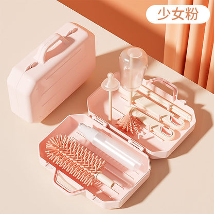 Portable Travel Bottle Brush Set, Multifunctional Baby Bottle Cleaning Brush with Storage Box, Creative Bottle Brush