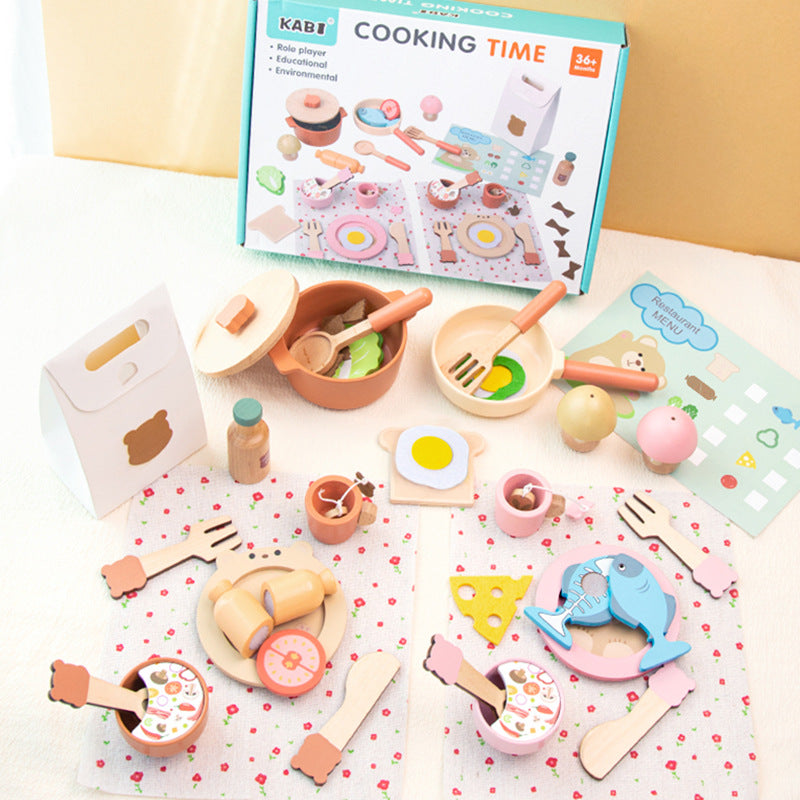 Kids Pretend Play Tea Set Dessert Cake Coffee BBQ Kitchen Fruits Wooden Educational Toys