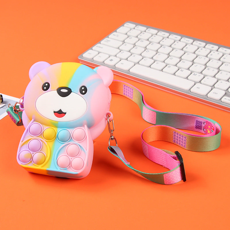 Novel Creative Cartoon Silicone Pouch Kids Crossbody Sling Bag Cute Bear Coin Purse &amp; Small Storage Bag