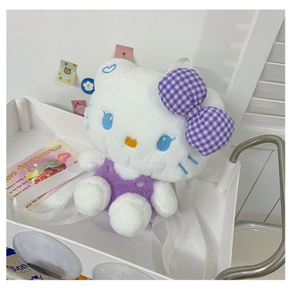 Adorable Soft Plush 3D Doll Backpack Sweet Cartoon Bow Cat Plush Bag Korean-Style Girls’ Mini Rucksack