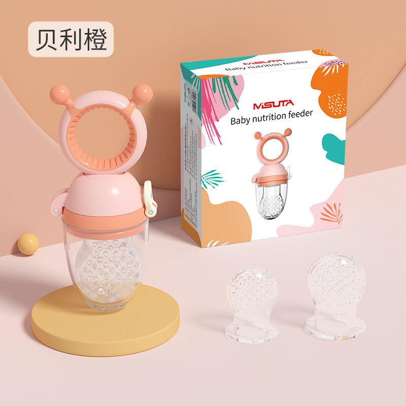 Misuta Baby Teething Bag Fruit and Vegetable Feeder Silicone Pacifier Teether Push-Type Nano Silver