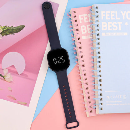 Ready-to-Ship Cross-Border LED Dual-Line Electronic Watch, Creative Tech Style, Student Square Touch, Minimalist Luminous Electronic Wristwatch