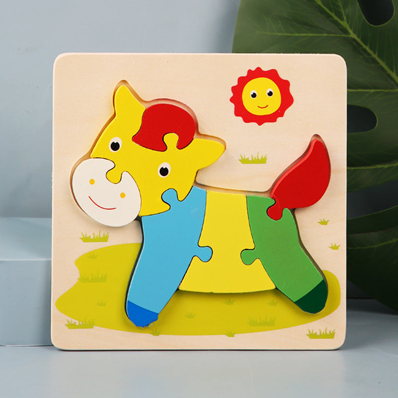 Wooden Kids Cartoon Animal 3D Puzzle, Wooden Baby Educational Puzzle Board Toy for Toddlers Ages 1-2-3