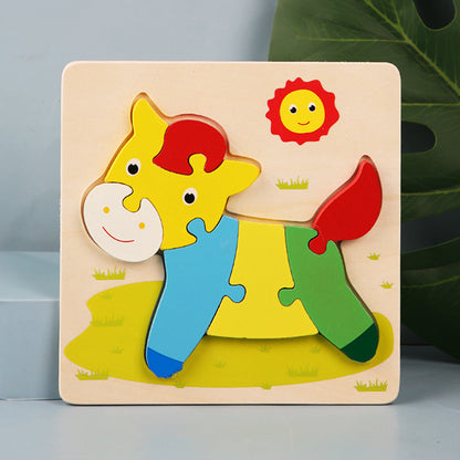 Wooden Kids Cartoon Animal 3D Puzzle, Wooden Baby Educational Puzzle Board Toy for Toddlers Ages 1-2-3