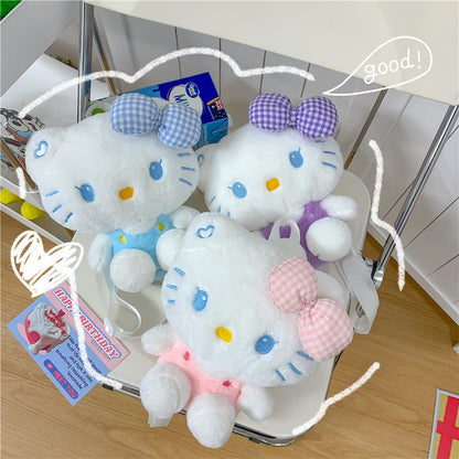 Adorable Soft Plush 3D Doll Backpack Sweet Cartoon Bow Cat Plush Bag Korean-Style Girls’ Mini Rucksack