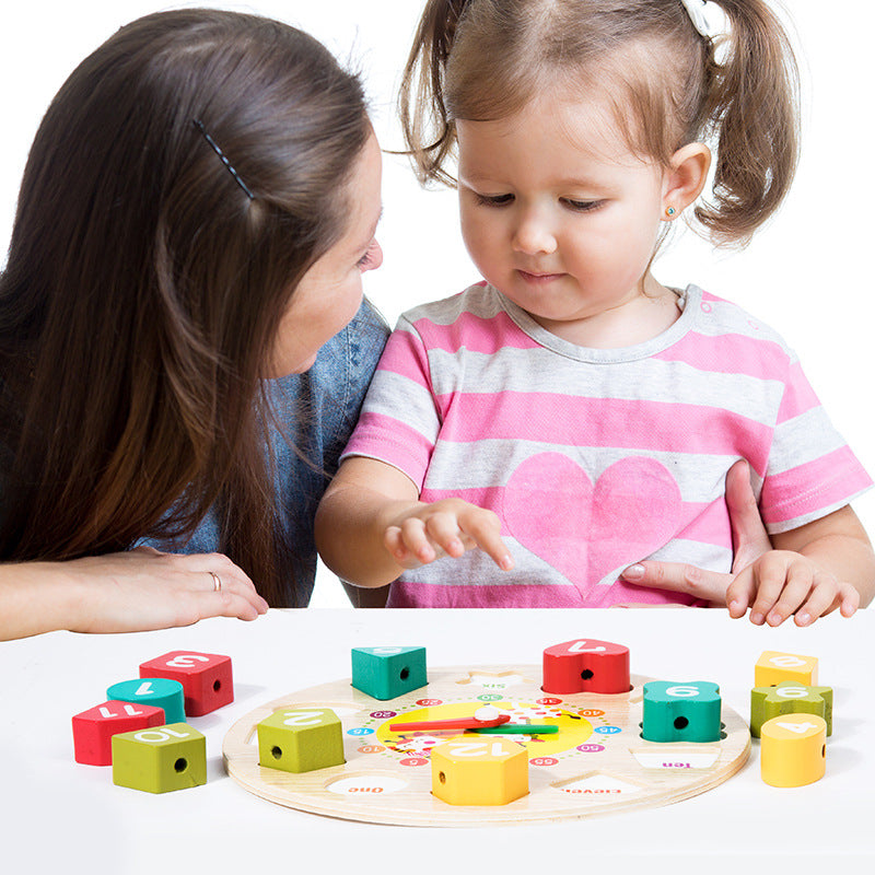Digital Bead String Clock Model Shape Recognition Clock Educational Toy for Kids, Learning Threading Building Blocks