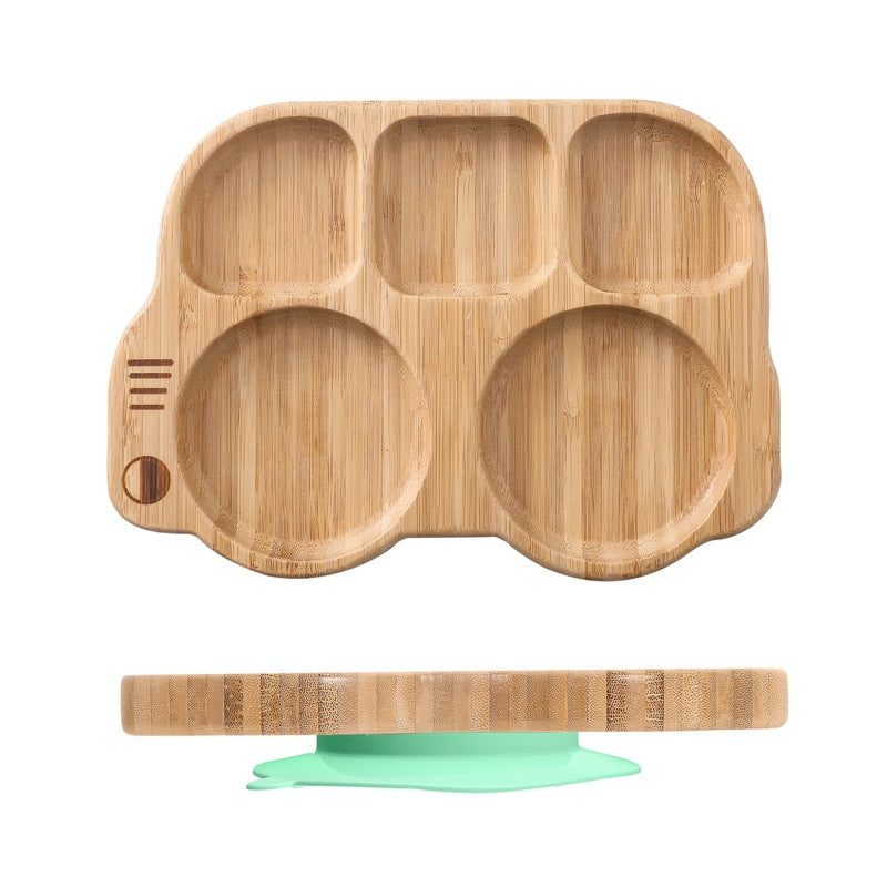 Cute Cartoon Children's Split Dinner Plate for Baby's Eating Suction Type Anti-fall Bamboo and Wood Dinner Plate for Baby's Supplementary Food Tableware