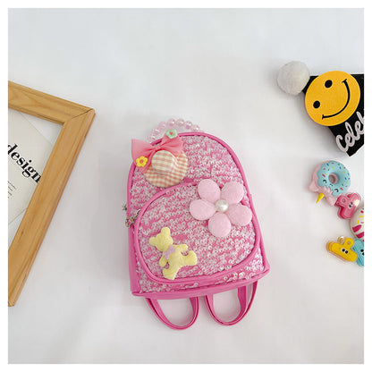 New Sequin Kids Princess Pearl Accessories Backpack Shoulder Bag, Cute Casual School Bag for Kindergarten