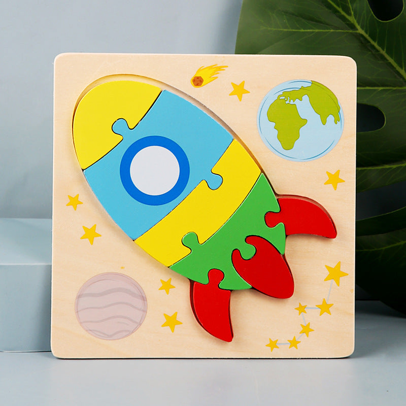 Wooden Kids Cartoon Animal 3D Puzzle, Wooden Baby Educational Puzzle Board Toy for Toddlers Ages 1-2-3