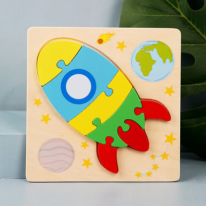 Wooden Kids Cartoon Animal 3D Puzzle, Wooden Baby Educational Puzzle Board Toy for Toddlers Ages 1-2-3