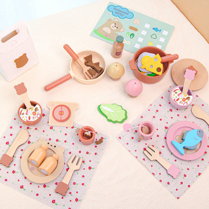 Kids Pretend Play Tea Set Dessert Cake Coffee BBQ Kitchen Fruits Wooden Educational Toys