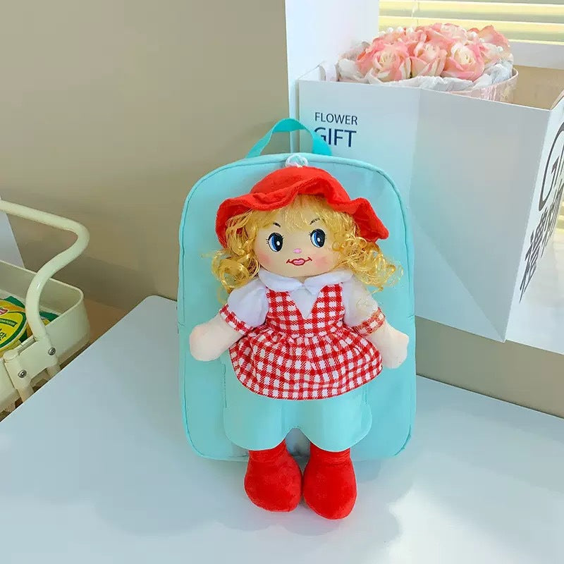 Cross-Border Cartoon Doll Backpack for Kids, Cute Baby Doll Double Shoulder Bag, Kindergarten School Bag
