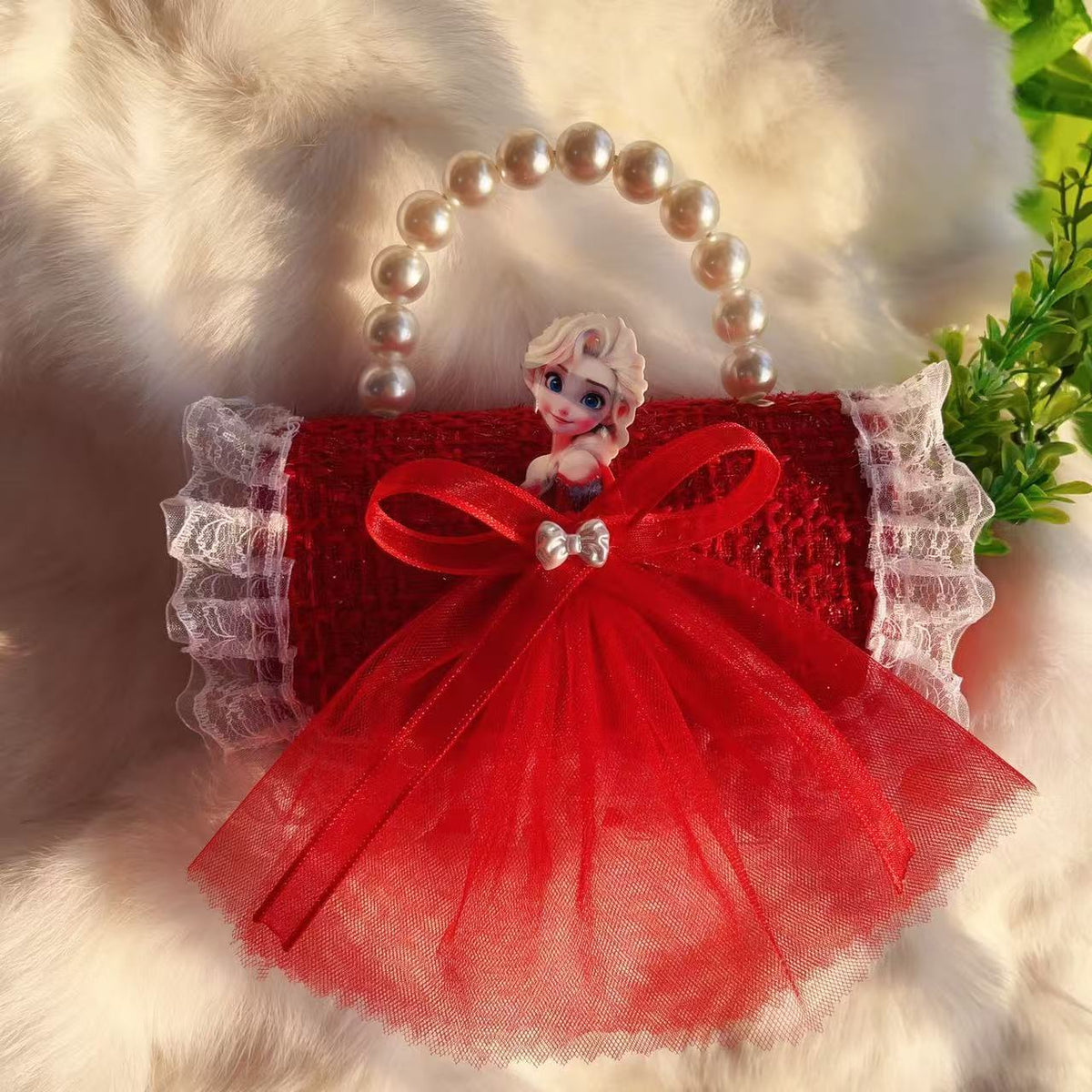 New Kids Handbag for Girls with Bow &amp; Pearl, Fashionable Princess Shoulder Crossbody Mini Purse for Coins
