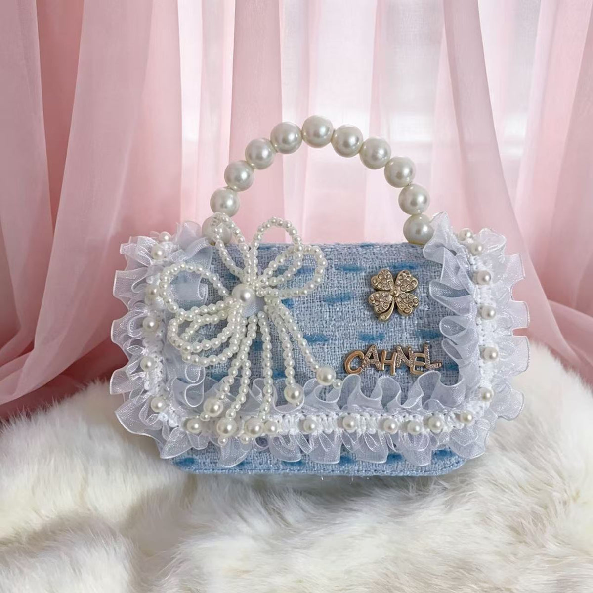 New Kids Handbag for Girls with Bow &amp; Pearl, Fashionable Princess Shoulder Crossbody Mini Purse for Coins