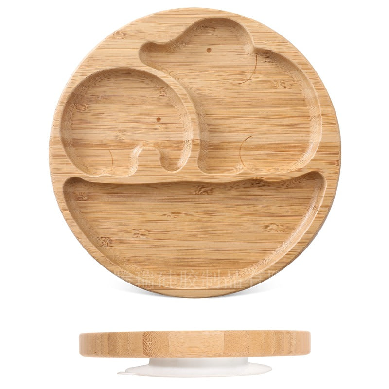 Cute Cartoon Children's Split Dinner Plate for Baby's Eating Suction Type Anti-fall Bamboo and Wood Dinner Plate for Baby's Supplementary Food Tableware