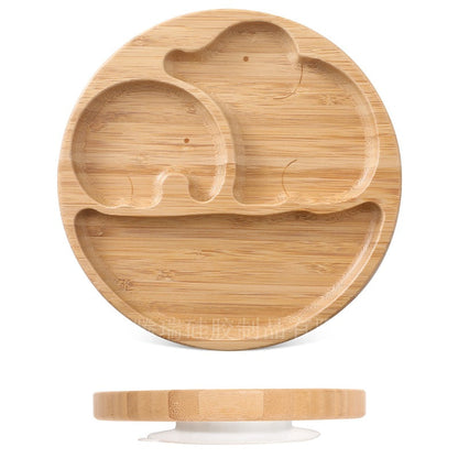 Cute Cartoon Children's Split Dinner Plate for Baby's Eating Suction Type Anti-fall Bamboo and Wood Dinner Plate for Baby's Supplementary Food Tableware