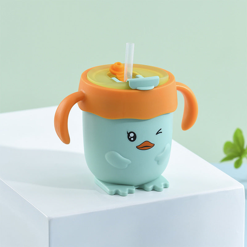 Children's Little Yellow Duck 316 Stainless Steel Milk Cup, Anti-Fall and Leak-Proof, Learning Drinking Straw Cup, Portable Baby Drinking Cup