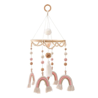 Baby Wooden Bed Bell Cartoon Rabbit Mobile Hanging Rattles Toy Hanger Crib Mobile Bed Bell Wood Toy Holder Arm Bracket Kid Gifts