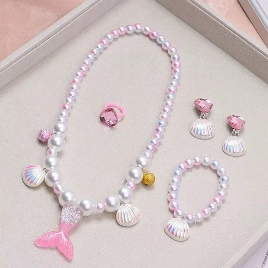 Children's pearl necklace set, student mermaid necklace, imported from china