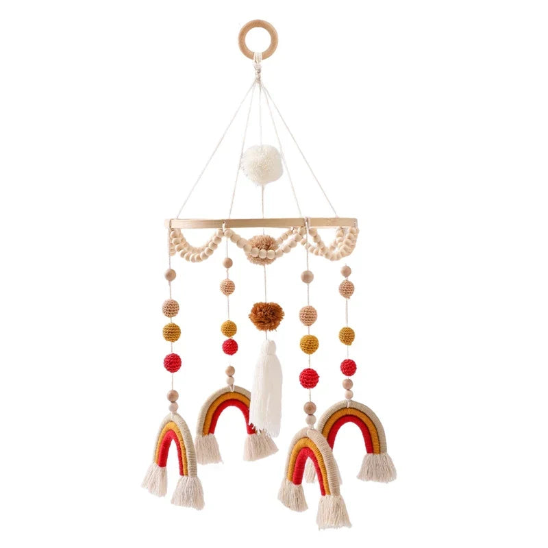 Baby Wooden Bed Bell Cartoon Rabbit Mobile Hanging Rattles Toy Hanger Crib Mobile Bed Bell Wood Toy Holder Arm Bracket Kid Gifts