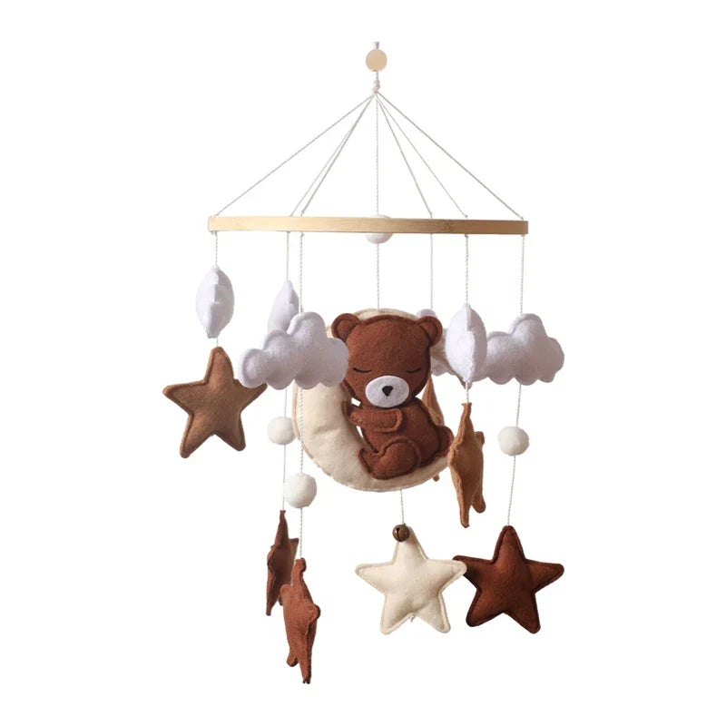 Baby Wooden Bed Bell Cartoon Rabbit Mobile Hanging Rattles Toy Hanger Crib Mobile Bed Bell Wood Toy Holder Arm Bracket Kid Gifts